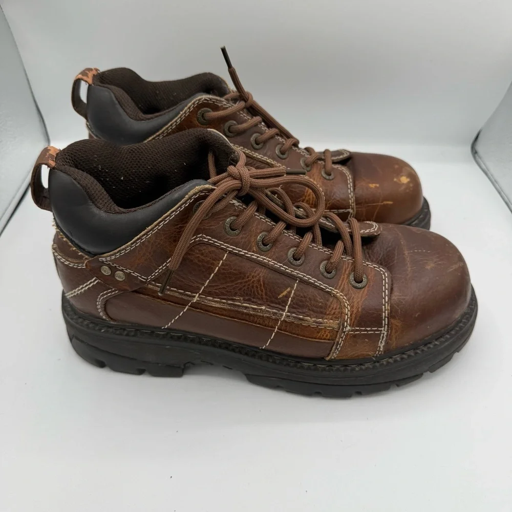 GBX Men's Brown Leather Ankle Lace Up Boots Size 10.5 Y2K Discontinued EUC